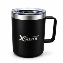 XSAZNI 16 oz Insulated Travel Coffee Mug with Handle, Stainless Steel Vacuum Tumbler with Magnetic Sliding Lid, Double Wall Thermal Coffee Cup for Hot & Cold Drinks, Office, Home, Camping, Black