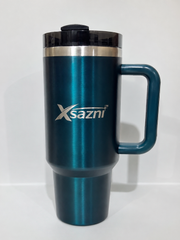 XSAZNI 40 oz Insulated Tumbler with Handle and Straw, Stainless Steel Travel Mug with 2-in-1 Screw-On Lid, Double Wall Vacuum Coffee Cup for Hot & Cold Drinks, Car, Gym, Office & Camping, White Impatiens Blue