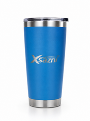 XSAZNI 20 oz Insulated Travel Mug, Stainless Steel Vacuum Tumbler with Magnetic Sliding Lid and Plastic Straw, Double Wall Thermal Coffee Cup for Hot & Cold Drinks, Black/ Ocean Blue