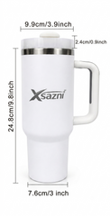 XSAZNI 40 oz Insulated Tumbler with Handle and Straw, Stainless Steel Travel Mug with 2-in-1 Screw-On Lid, Double Wall Vacuum Coffee Cup for Hot & Cold Drinks, Car, Gym, Office & Camping, White Impatiens Blue