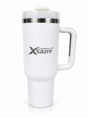 XSAZNI 40 oz Insulated Tumbler with Handle and Straw, Stainless Steel Travel Mug with 2-in-1 Screw-On Lid, Double Wall Vacuum Coffee Cup for Hot & Cold Drinks, Car, Gym, Office & Camping, White Impatiens  Blue