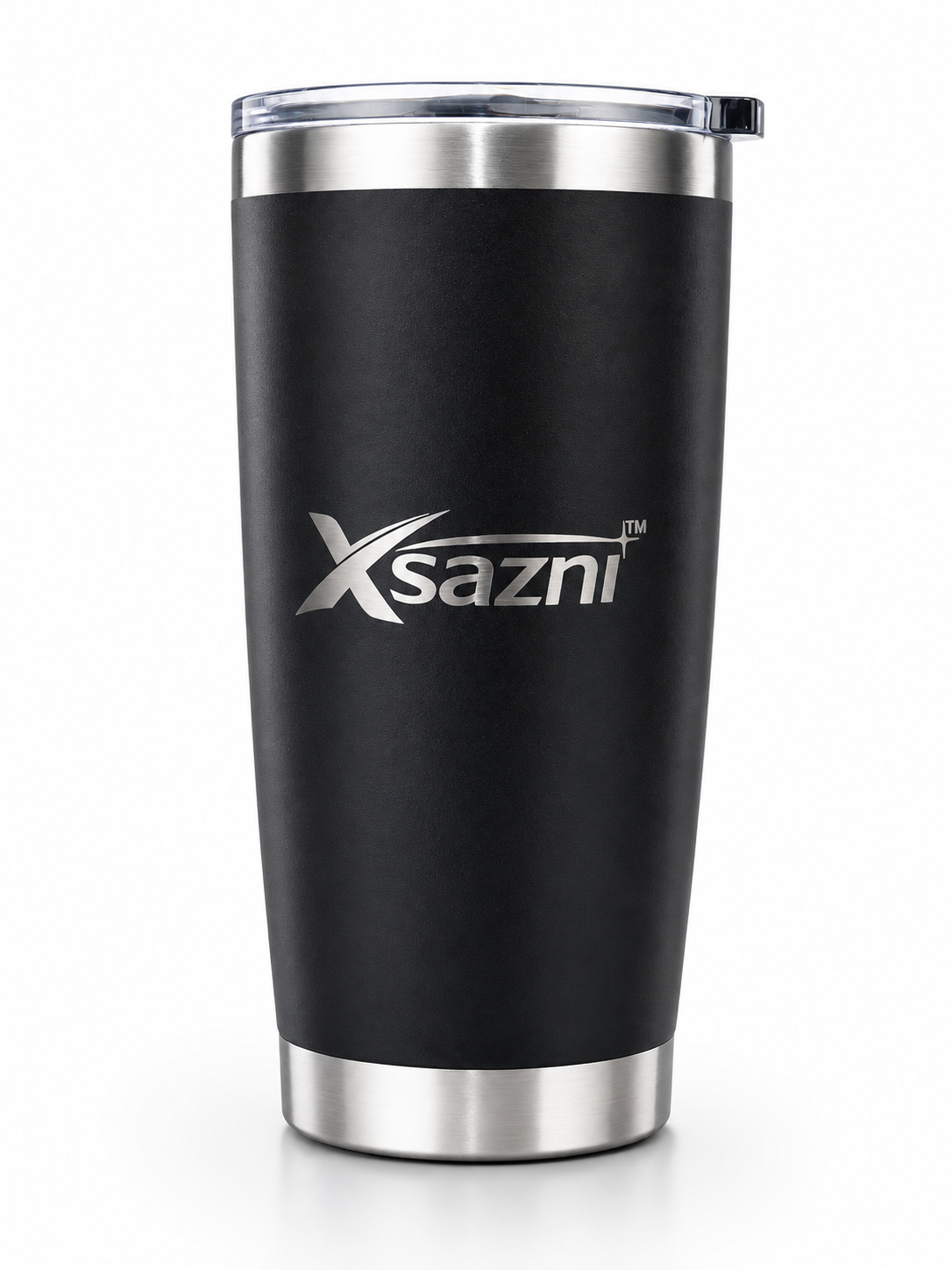 XSAZNI 20 oz Insulated Travel Mug, Stainless Steel Vacuum Tumbler with Magnetic Sliding Lid and Plastic Straw, Double Wall Thermal Coffee Cup for Hot & Cold Drinks, Black/ Ocean Blue