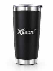 XSAZNI 20 oz Insulated Travel Mug, Stainless Steel Vacuum Tumbler with Magnetic Sliding Lid and Plastic Straw, Double Wall Thermal Coffee Cup for Hot & Cold Drinks, Black/ Ocean Blue
