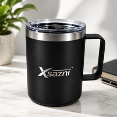 XSAZNI 16 oz Insulated Travel Coffee Mug with Handle, Stainless Steel Vacuum Tumbler with Magnetic Sliding Lid, Double Wall Thermal Coffee Cup for Hot & Cold Drinks, Office, Home, Camping, Black