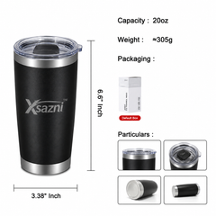 XSAZNI 20 oz Insulated Travel Mug, Stainless Steel Vacuum Tumbler with Magnetic Sliding Lid and Plastic Straw, Double Wall Thermal Coffee Cup for Hot & Cold Drinks, Black/ Ocean Blue