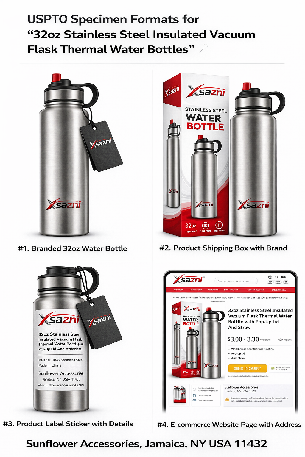 XSAZNI 32oz Stainless Steel Insulated Water Bottle with Straw Lid – Vacuum Double Wall Thermal Flask, Leakproof Sports Bottle for Gym, Travel, Hiking