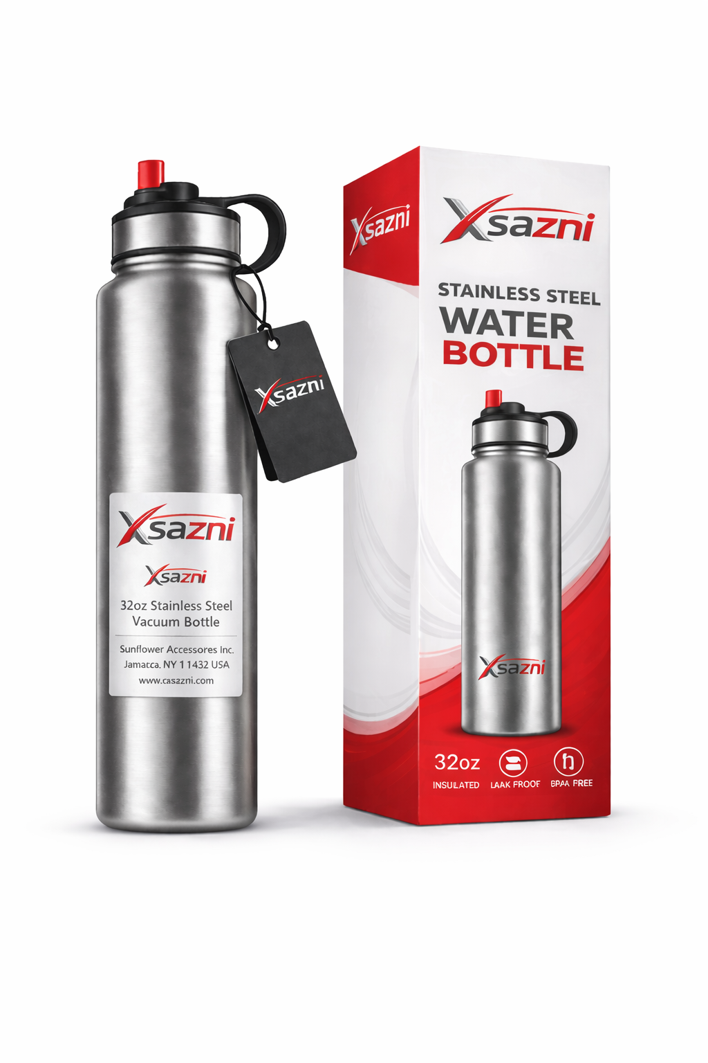 XSAZNI 32oz Stainless Steel Insulated Water Bottle with Straw Lid – Vacuum Double Wall Thermal Flask, Leakproof Sports Bottle for Gym, Travel, Hiking