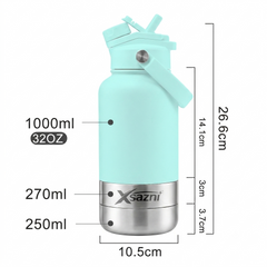 XSAZNI 32 oz Insulated Dog Water Bottle  Bluish Whitewith 2 Detachable Bowls, 3-in-1 Stainless Steel Pet Water Bottle, Vacuum Insulated Travel Water Dispenser for Small & Medium Dogs, Cats, Hiking, Walking & Camping