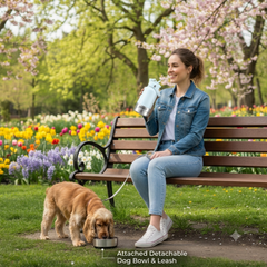 XSAZNI 32 oz Insulated Dog Water Bottle  Bluish Whitewith 2 Detachable Bowls, 3-in-1 Stainless Steel Pet Water Bottle, Vacuum Insulated Travel Water Dispenser for Small & Medium Dogs, Cats, Hiking, Walking & Camping